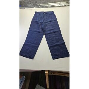 Nicole Miller New York Navy Blue 100% Linen Wide Leg Patch Pocket Pants Womens 8